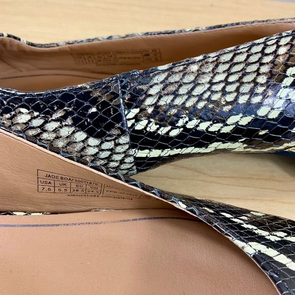 Vionic Slingback Shoes Jade Boa Snakeskin Black Brown (7.5)